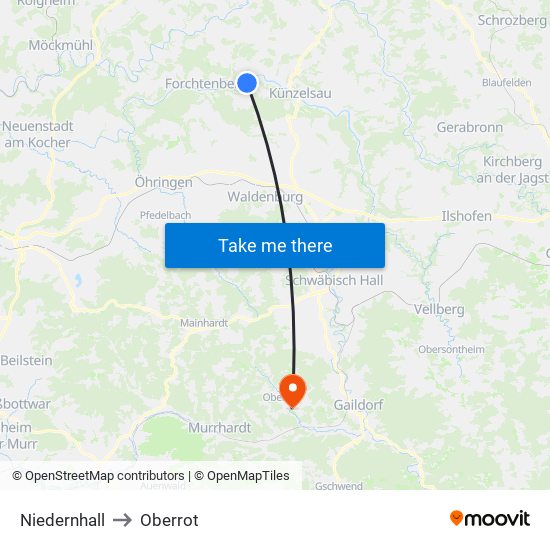 Niedernhall to Oberrot map