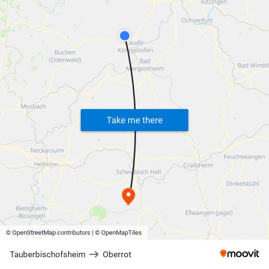 Tauberbischofsheim to Oberrot map