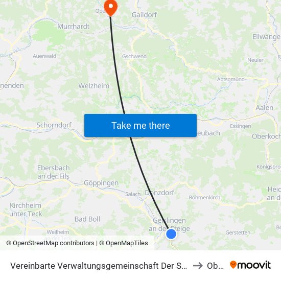 Vereinbarte Verwaltungsgemeinschaft Der Stadt Geislingen An Der Steige to Oberrot map