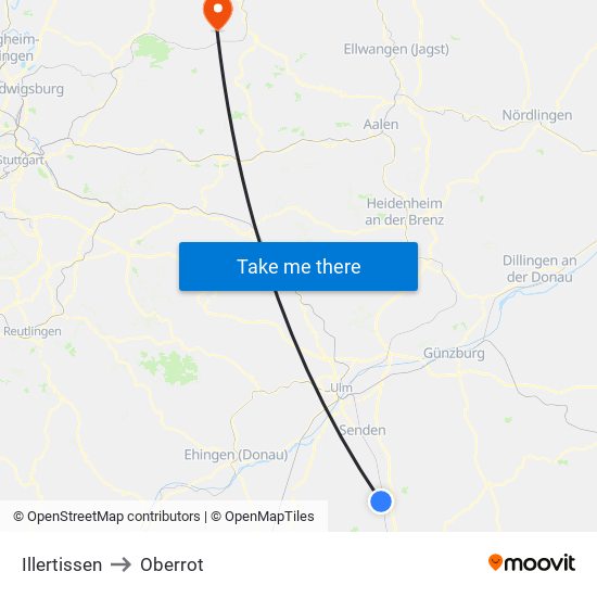 Illertissen to Oberrot map