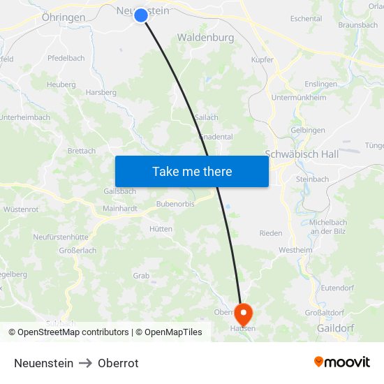 Neuenstein to Oberrot map