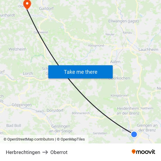 Herbrechtingen to Oberrot map