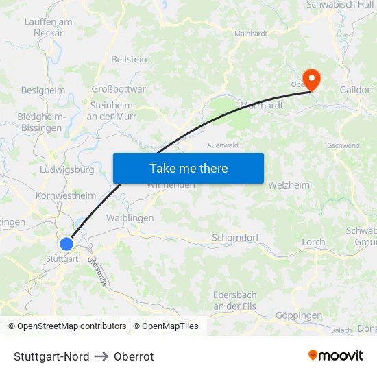 Stuttgart-Nord to Oberrot map