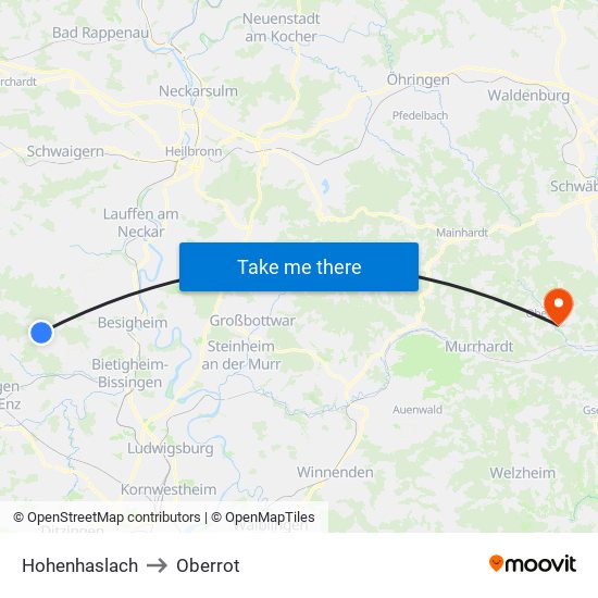 Hohenhaslach to Oberrot map