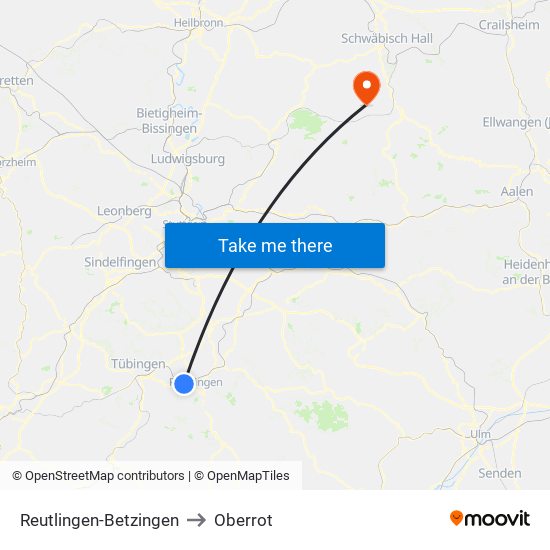 Reutlingen-Betzingen to Oberrot map