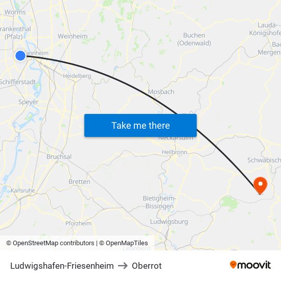 Ludwigshafen-Friesenheim to Oberrot map