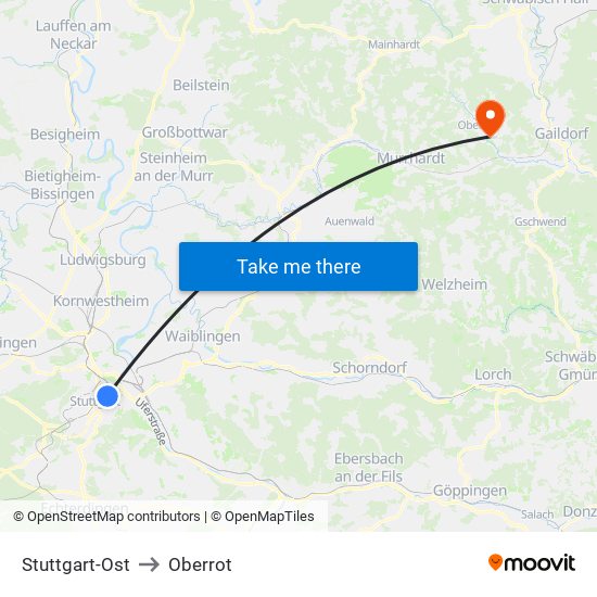 Stuttgart-Ost to Oberrot map