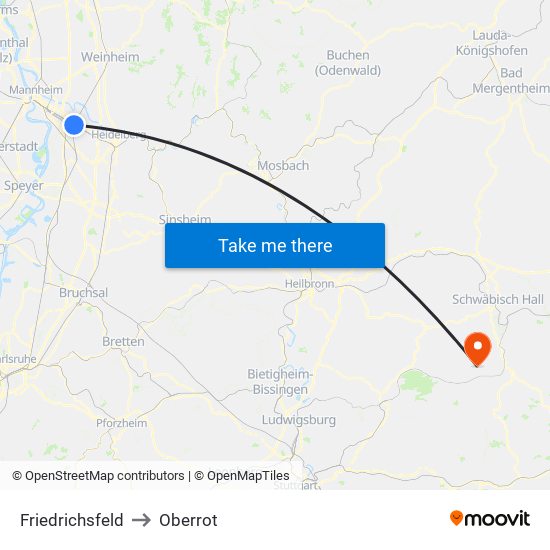 Friedrichsfeld to Oberrot map