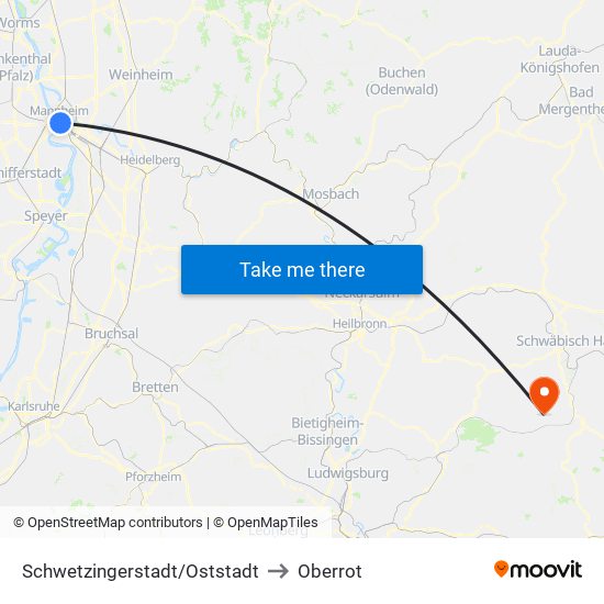Schwetzingerstadt/Oststadt to Oberrot map