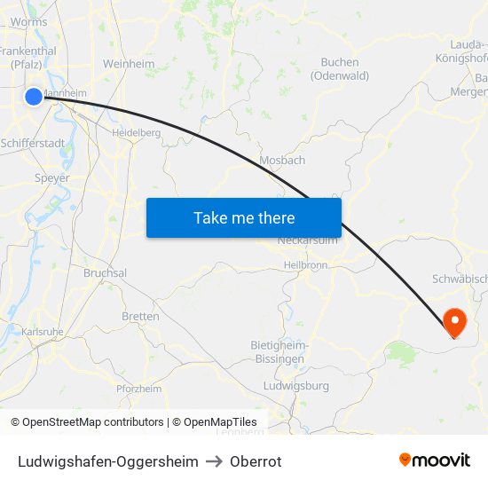 Ludwigshafen-Oggersheim to Oberrot map