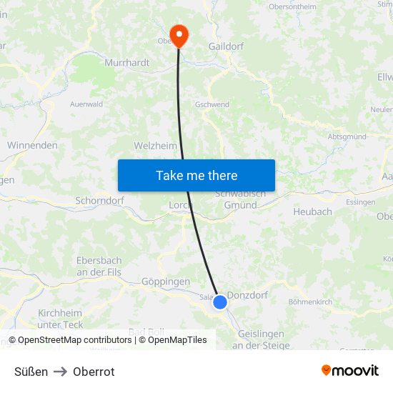 Süßen to Oberrot map