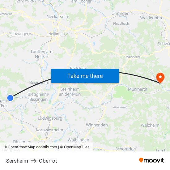 Sersheim to Oberrot map