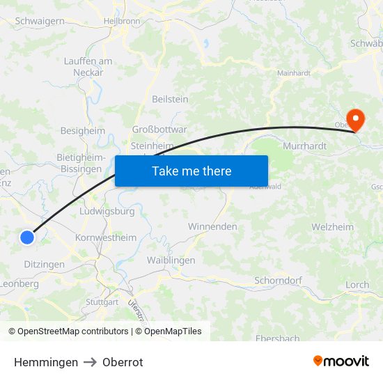 Hemmingen to Oberrot map
