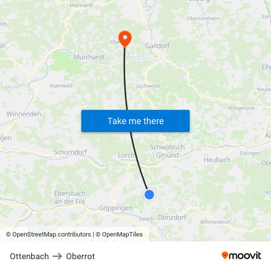 Ottenbach to Oberrot map