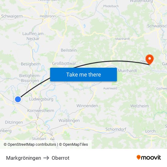 Markgröningen to Oberrot map