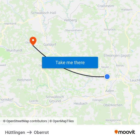 Hüttlingen to Oberrot map