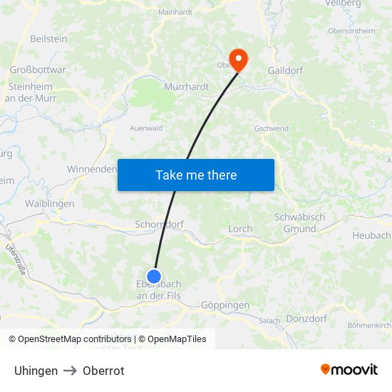 Uhingen to Oberrot map