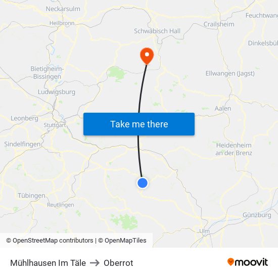 Mühlhausen Im Täle to Oberrot map