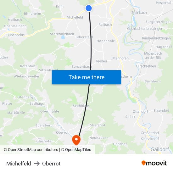 Michelfeld to Oberrot map