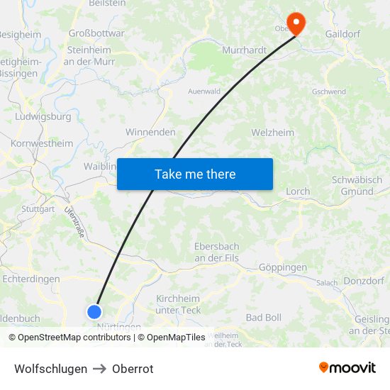 Wolfschlugen to Oberrot map