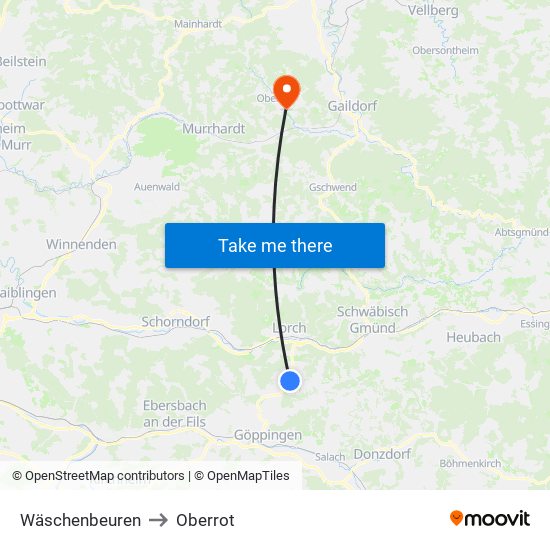 Wäschenbeuren to Oberrot map