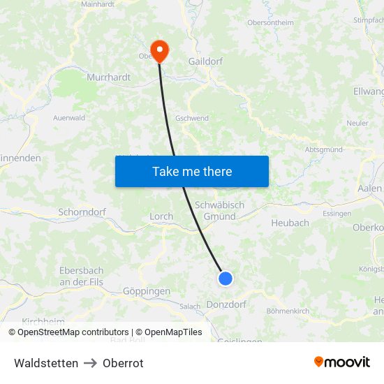 Waldstetten to Oberrot map