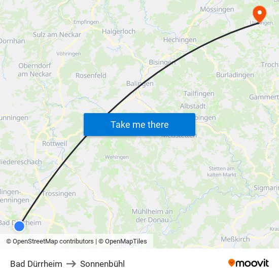 Bad Dürrheim to Sonnenbühl map