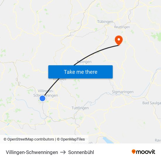 Villingen-Schwenningen to Sonnenbühl map