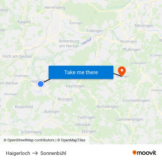 Haigerloch to Sonnenbühl map