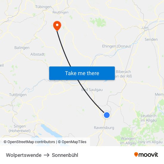 Wolpertswende to Sonnenbühl map