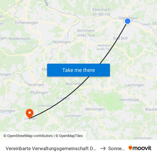 Vereinbarte Verwaltungsgemeinschaft Der Stadt Göppingen to Sonnenbühl map