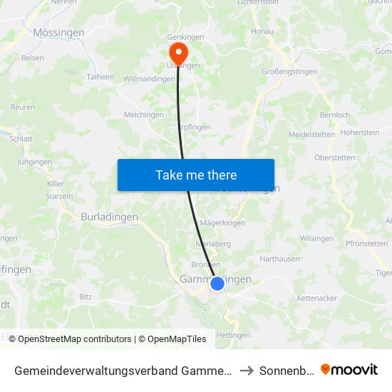Gemeindeverwaltungsverband Gammertingen to Sonnenbühl map
