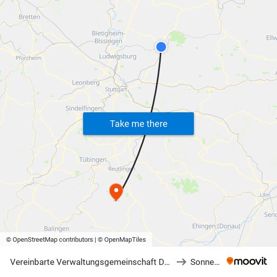 Vereinbarte Verwaltungsgemeinschaft Der Stadt Backnang to Sonnenbühl map