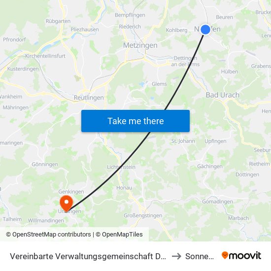 Vereinbarte Verwaltungsgemeinschaft Der Stadt Neuffen to Sonnenbühl map