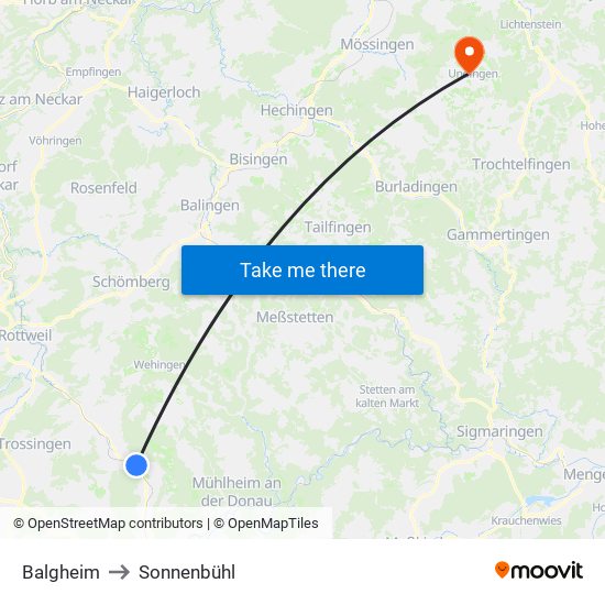 Balgheim to Sonnenbühl map