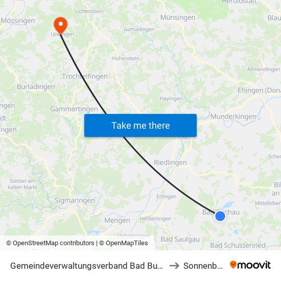 Gemeindeverwaltungsverband Bad Buchau to Sonnenbühl map