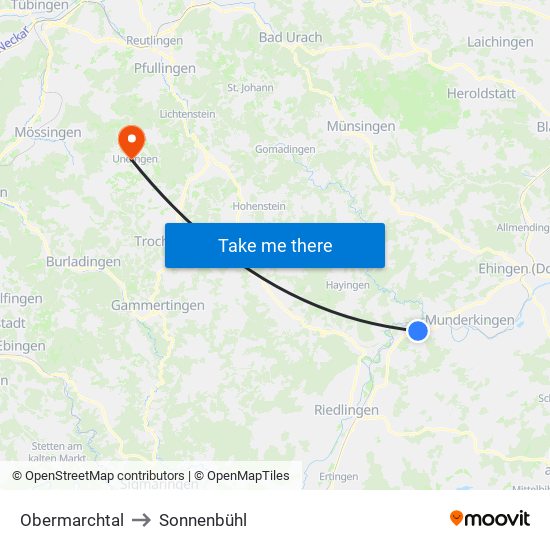 Obermarchtal to Sonnenbühl map