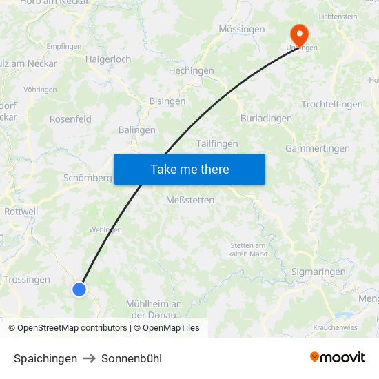 Spaichingen to Sonnenbühl map