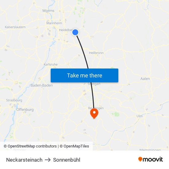 Neckarsteinach to Sonnenbühl map