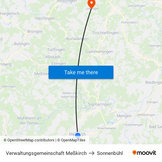 Verwaltungsgemeinschaft Meßkirch to Sonnenbühl map