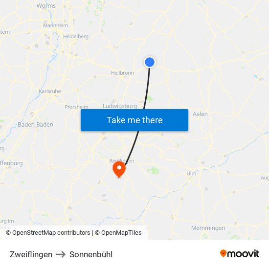 Zweiflingen to Sonnenbühl map