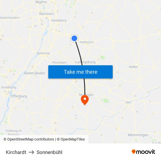 Kirchardt to Sonnenbühl map