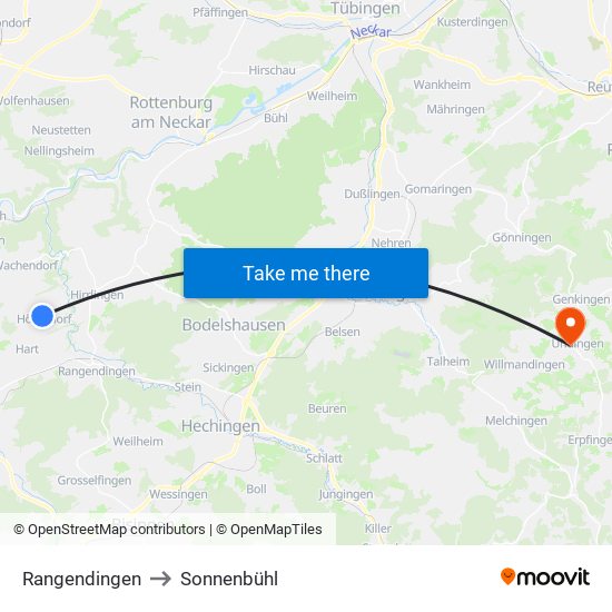 Rangendingen to Sonnenbühl map