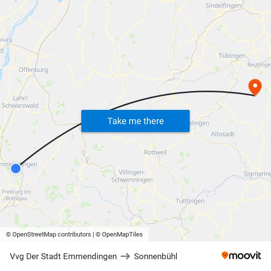 Vvg Der Stadt Emmendingen to Sonnenbühl map