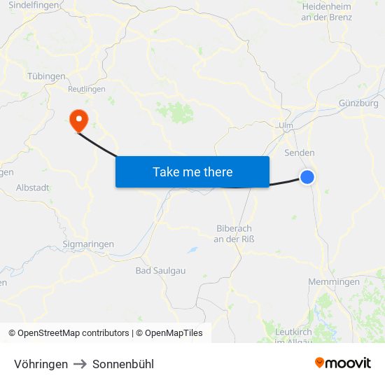 Vöhringen to Sonnenbühl map
