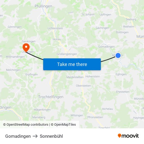Gomadingen to Sonnenbühl map