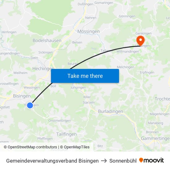Gemeindeverwaltungsverband Bisingen to Sonnenbühl map