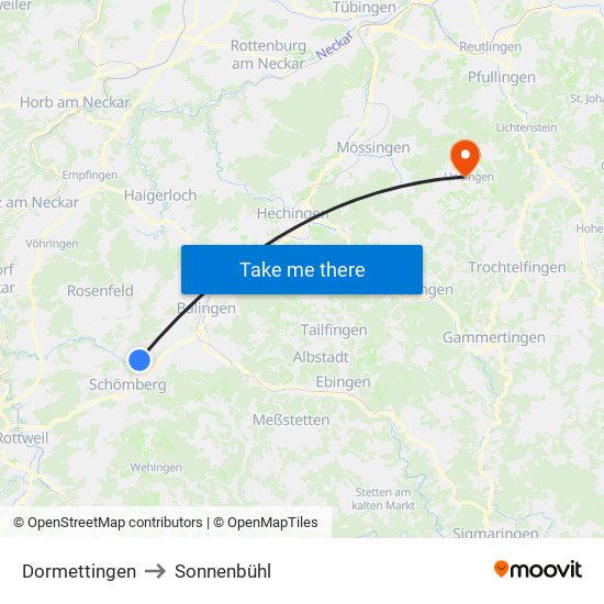Dormettingen to Sonnenbühl map