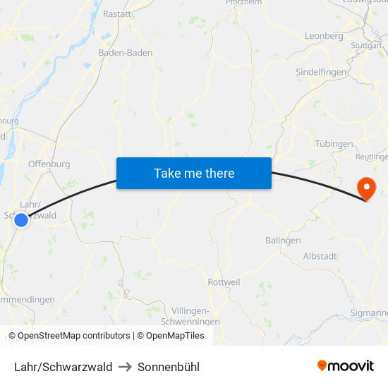 Lahr/Schwarzwald to Sonnenbühl map