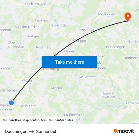Dauchingen to Sonnenbühl map